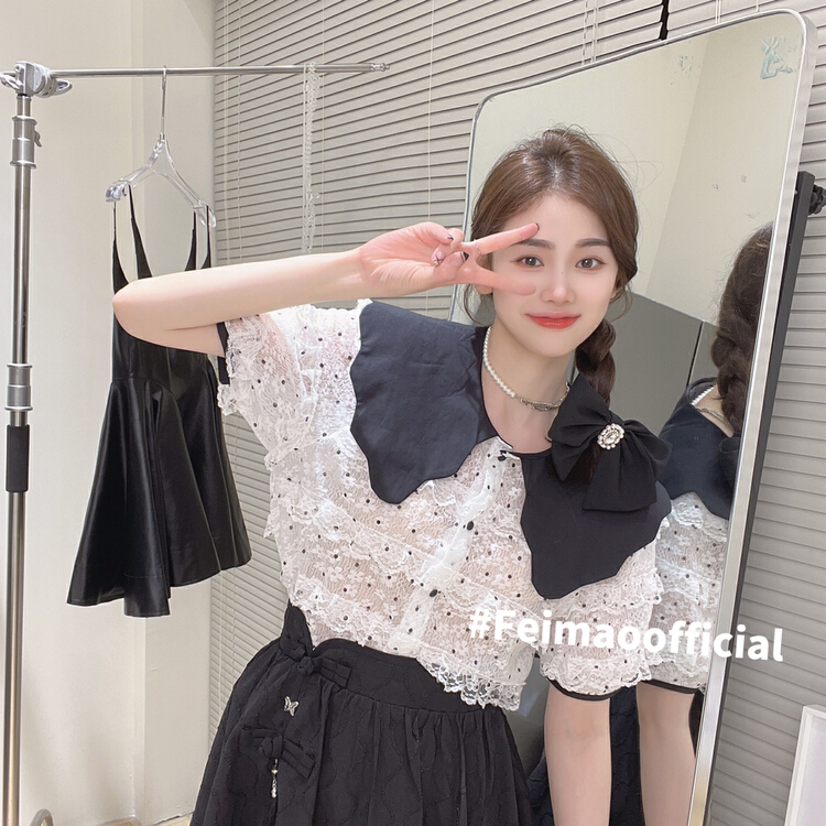 [Feimao (Yimao)] soft chiffon shirt with stitching design ym-7600# LSL