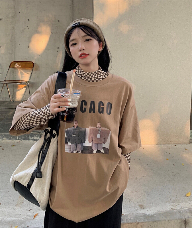New year in early spring! [timely rain] American retro milk coffee personalized short sleeve T-shirt (t only) 5421# jhy