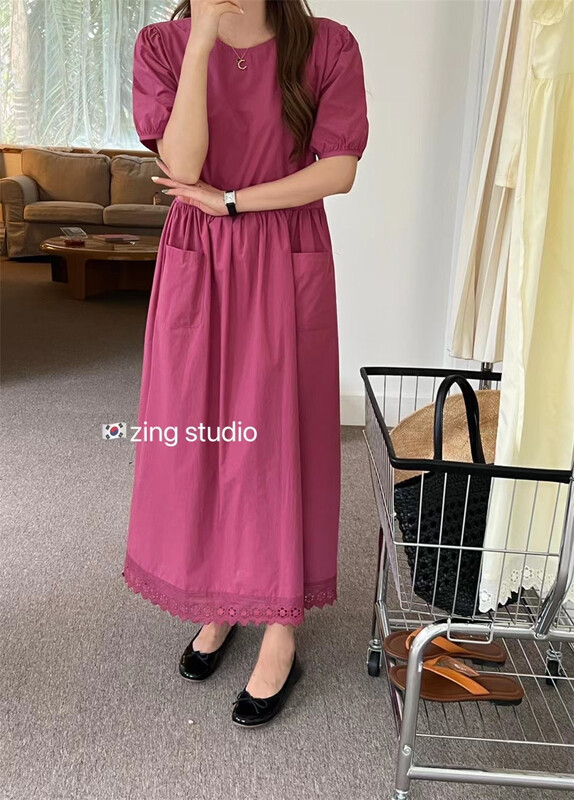 [zingstyle] round neck lady dress w1186# L