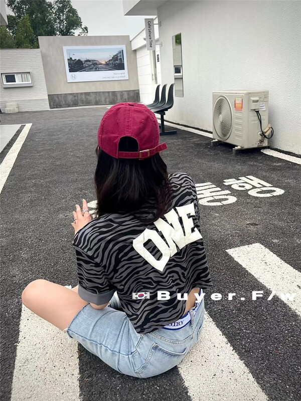 [buyer] back lettered short sleeve T-shirt 0383# WTT