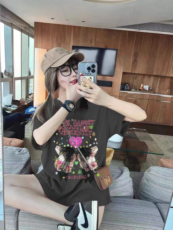 [Jin Han] rabbit print loose short sleeve T-shirt ys1-8533# ozq