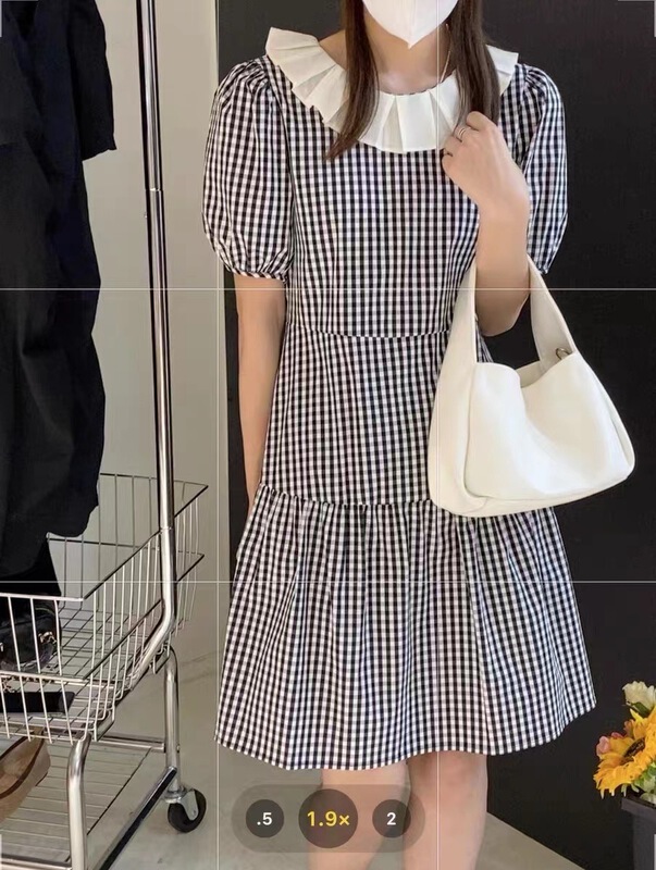 [o.lucky] pleated collar Plaid doll dress 1792# HBx