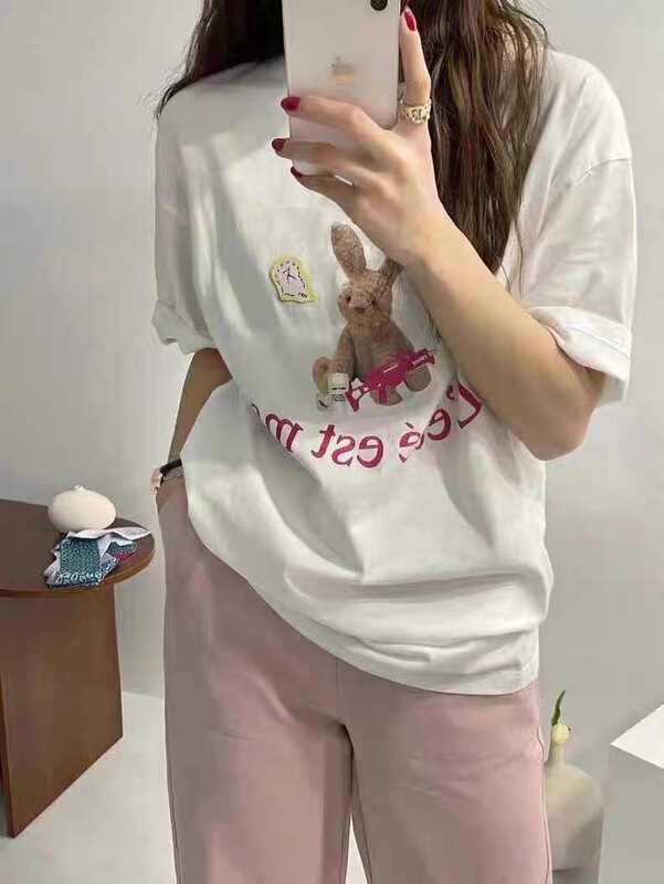 Original price 32.72! New in early summer! [Naikan Nik] Korean rabbit print short sleeve T-shirt 8330# lwy