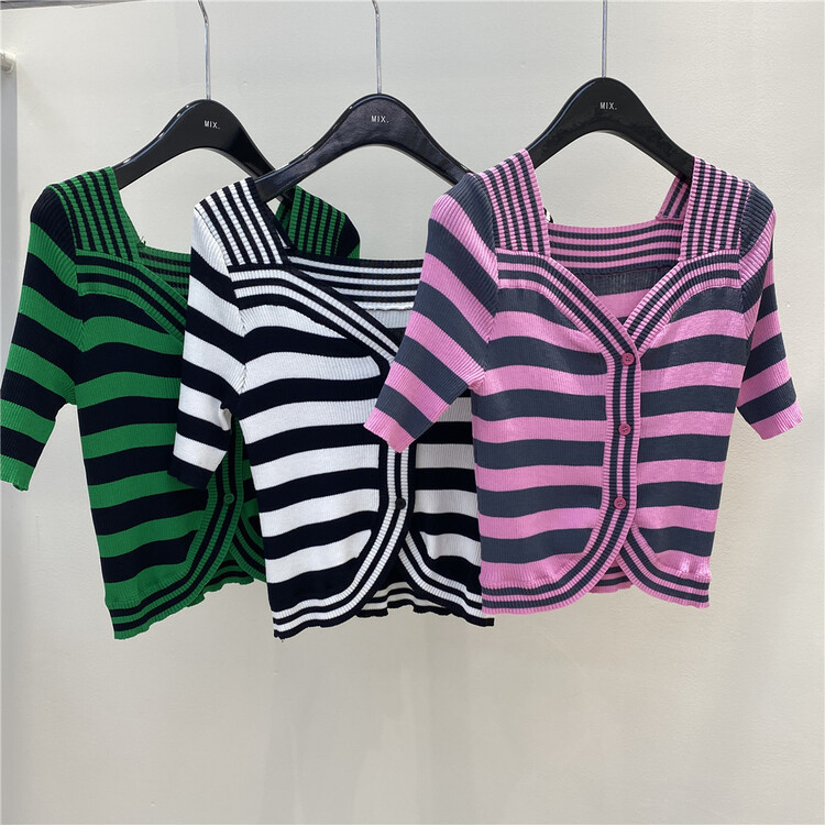 [mix] striped short sleeve Pullover Sweater 1017# WTT