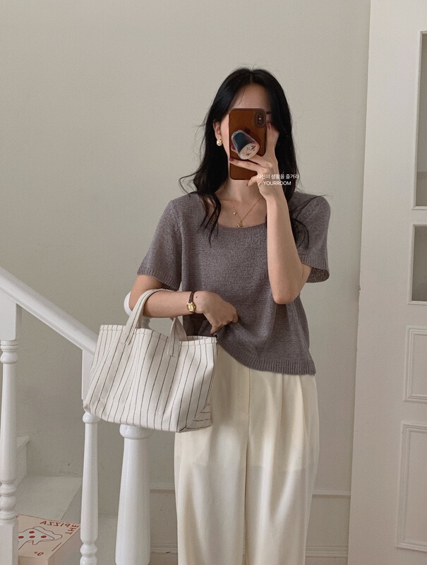 [your room] Korean solid color square neck thin sweater ys2-606# cqw