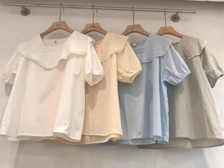 New in early summer! [Xiangli] design sense large lapel solid color short sleeve shirt 6012# PCZ