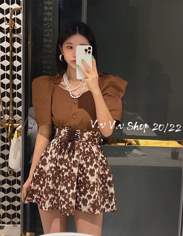 [v.v] Korean style bubble sleeve button short shirt 7206# cqw