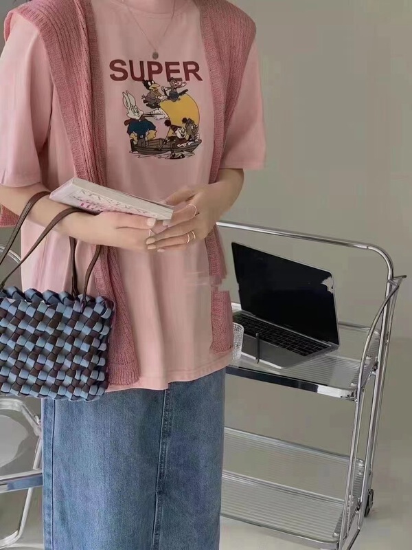 New in early summer! [Momo] Korean letter cartoon printed short sleeve T-shirt 3820# HBx