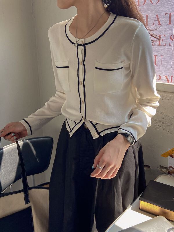 [st] Korean version color contrast edge comfortable sweater 3639# XJ