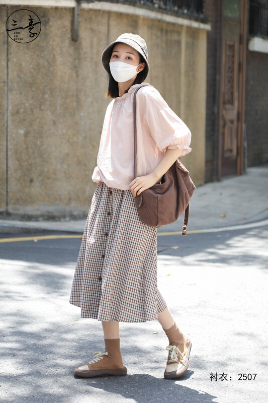 [original of three plain clothes] simple temperament cotton small shirt 2507