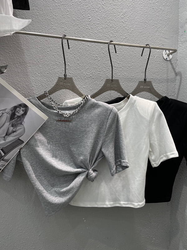 [FF. Studio] pure style open back hollow out short sleeve T-shirt 3666# ozq