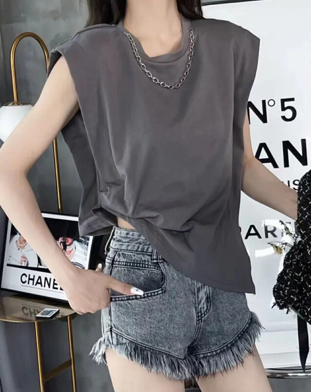 [1to3] irregular chain design Short Sleeve T-shirt (detachable with chain) 130# LSW