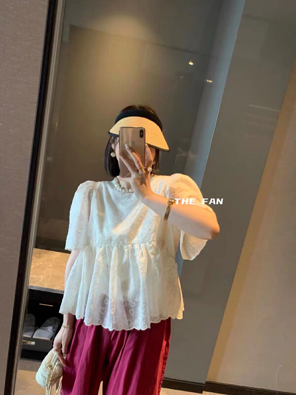 [the fan] fashionable and versatile love embroidered blouses (only selling blouses) s503002# PCZ