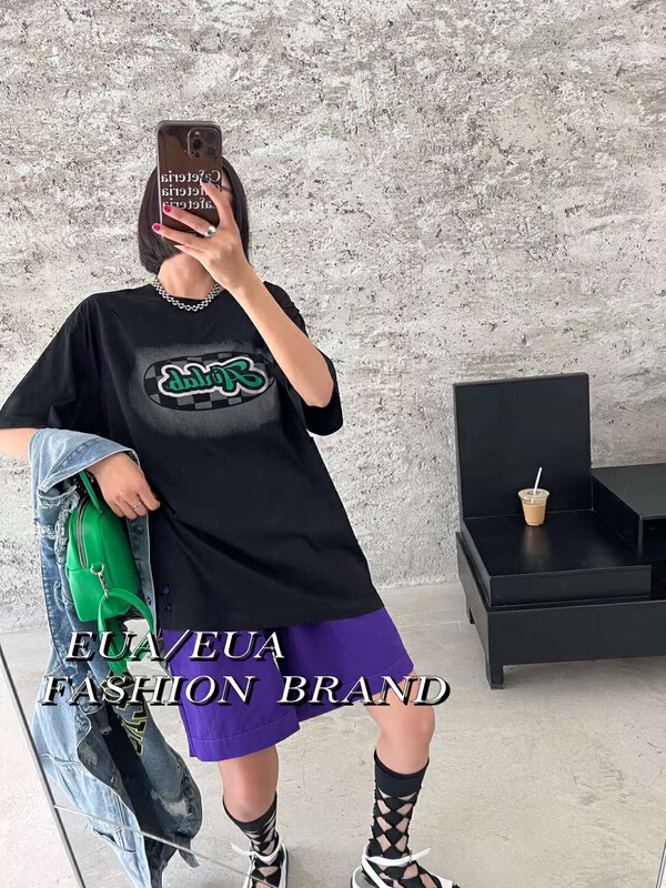 [EUA European and American trend] round neck loose print short sleeve T-shirt (without matching) 12283# XYY