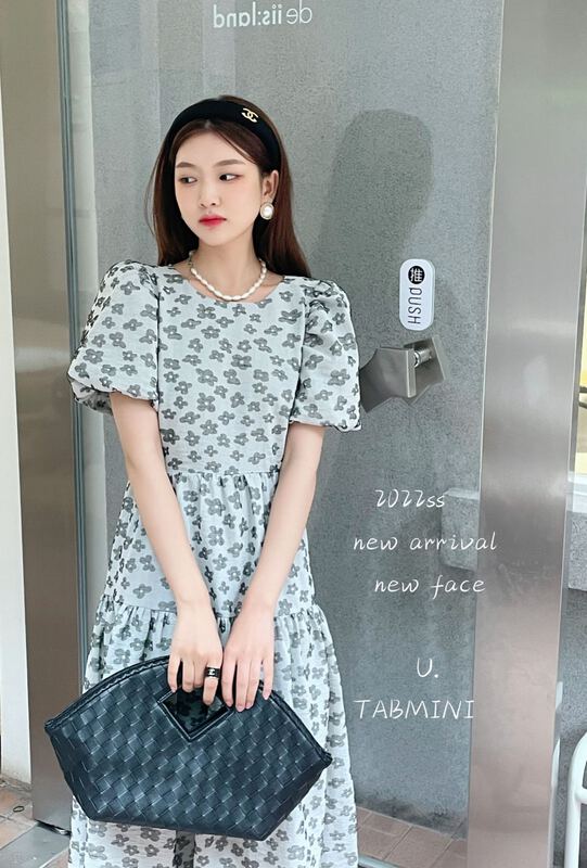 New in early summer! [tabmini] French Korean style bubble sleeve long short sleeve dress x19544# WPL
