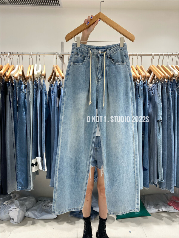 [o not 1] Korean loose bandage straight jeans w537# LSW