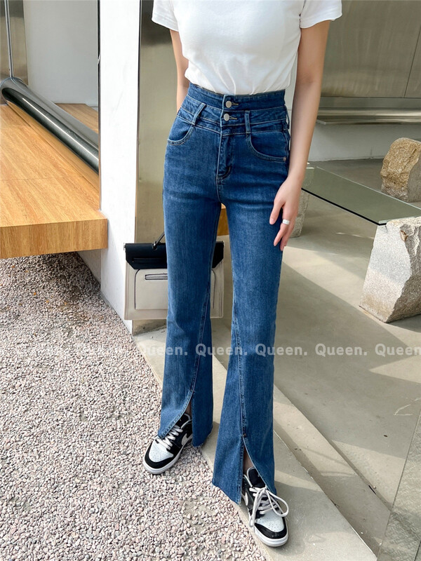 New year in early spring! [queen1] Korean high waist slit skinny jeans 527# lwy