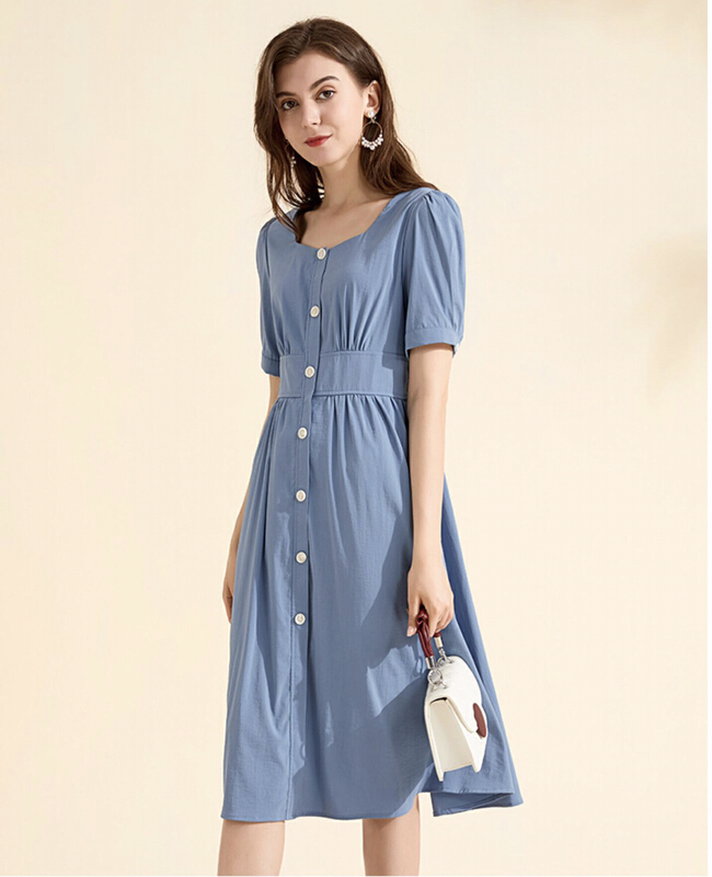 New in early summer! [Mori Asahi style] French square neck breasted dress 8265# XYJ
