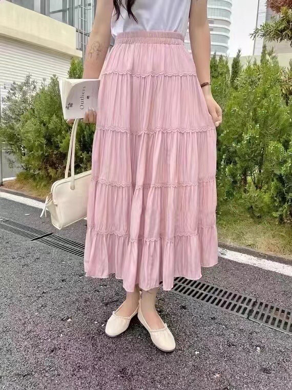 [S.J] niche design high waist thin Chiffon A-shaped cake skirt 2239# LSW