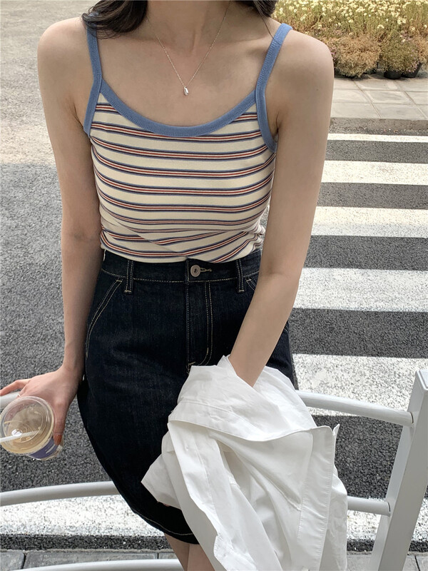 [new post] Korean contrast stripe vest / sling np6628-c2# cqw