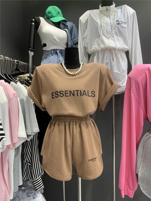 "AJROOM" American trend ins printed short sleeve T-shirt elastic waist casual shorts set YS1-3374# CQW