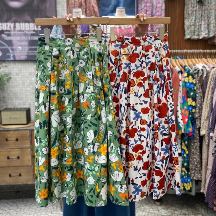 [N21] temperament Vintage Floral loose A-line skirt 8150# WPL