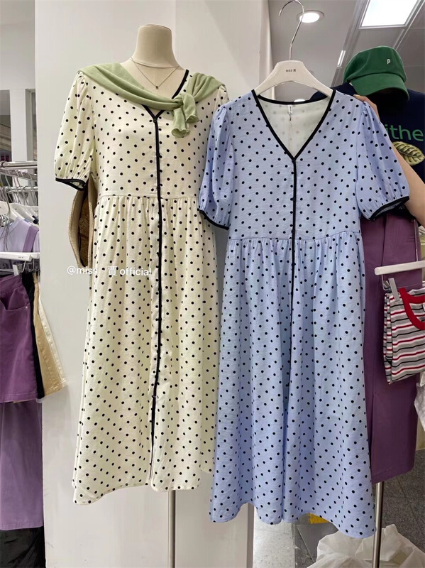 New in early summer! [Miss Jia] Korean V-neck breasted dress 3355# XYY