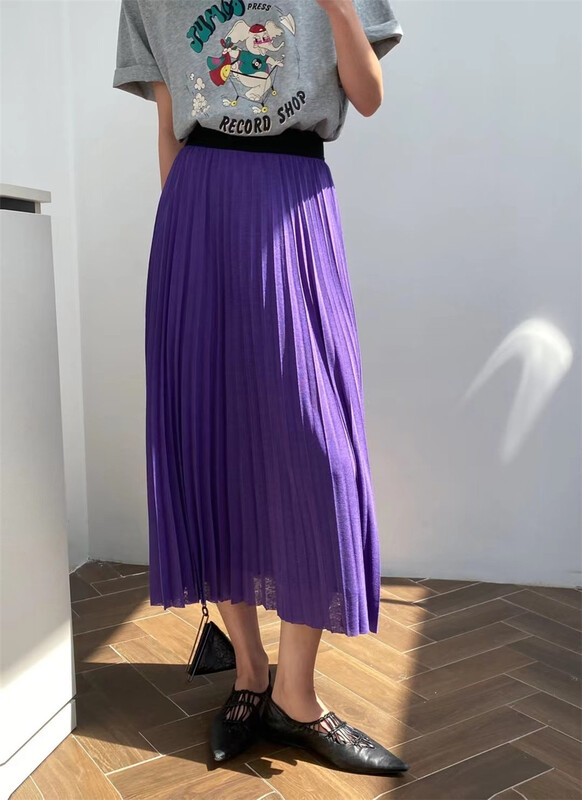 [black + white] simple and versatile A-line pleated skirt ys1-6752# lwy