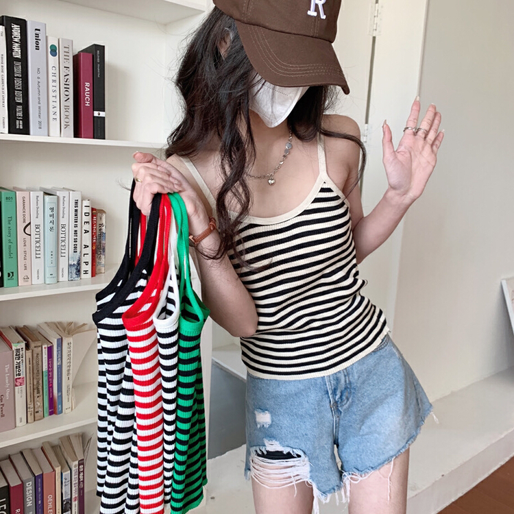 初夏上新!【JUN.T】韓版經典撞色顯瘦條紋背心/吊帶  5828#  PCZ