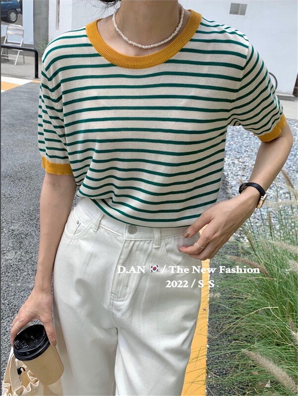 [d.an] simple Japanese versatile striped T-shirt ys1-8832# CLS