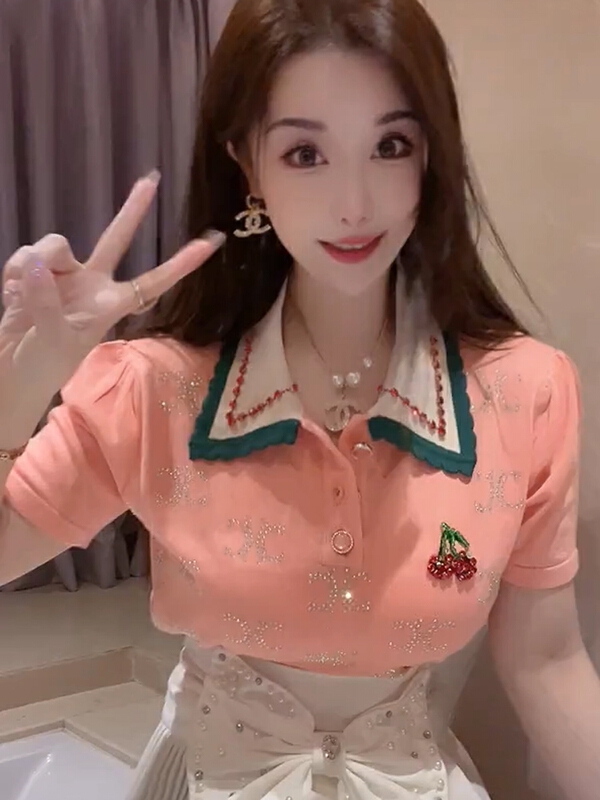 [pan] cherry orange hot drill nail bead sweet sweater 00492# PCZ