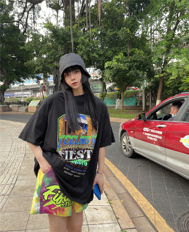 【YLANVO】潮流前後印花寬鬆短袖T恤  H7007#  CQW