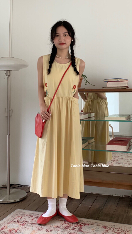 [table blue] Vintage Embroidery slim suspender skirt 2139# LSW
