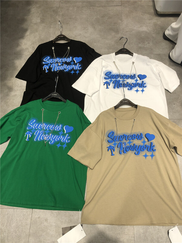 New in early summer! [didi] casual contrast letter printed short sleeve T-shirt (detachable with chain) 5119# ozq