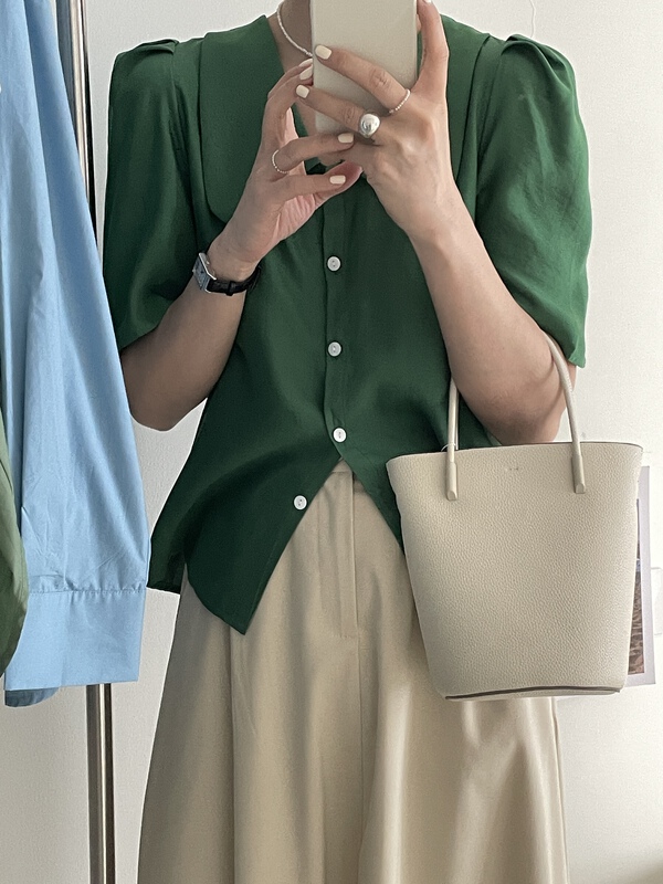 [in mode] Korean textured bubble sleeve shirt 6832# cqw