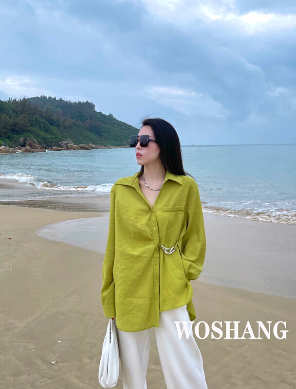 New year in early spring! [woshang woshang] Korean chic chain high sense shirt (with detachable chain) 1102# XYJ