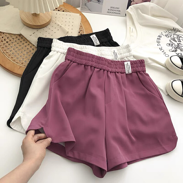 [Gangan] letter label elastic high waist casual shorts 1285# Cl