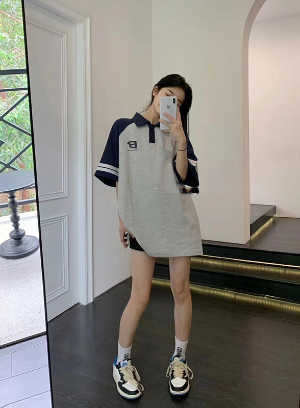 [GL] personalized letter color blocking raglan sleeve loose dress 5227# XYY