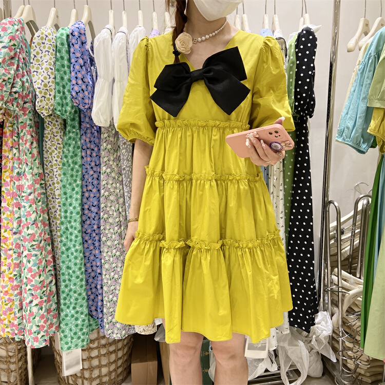 [1517] lady temperament bow decorative dress 6122# L