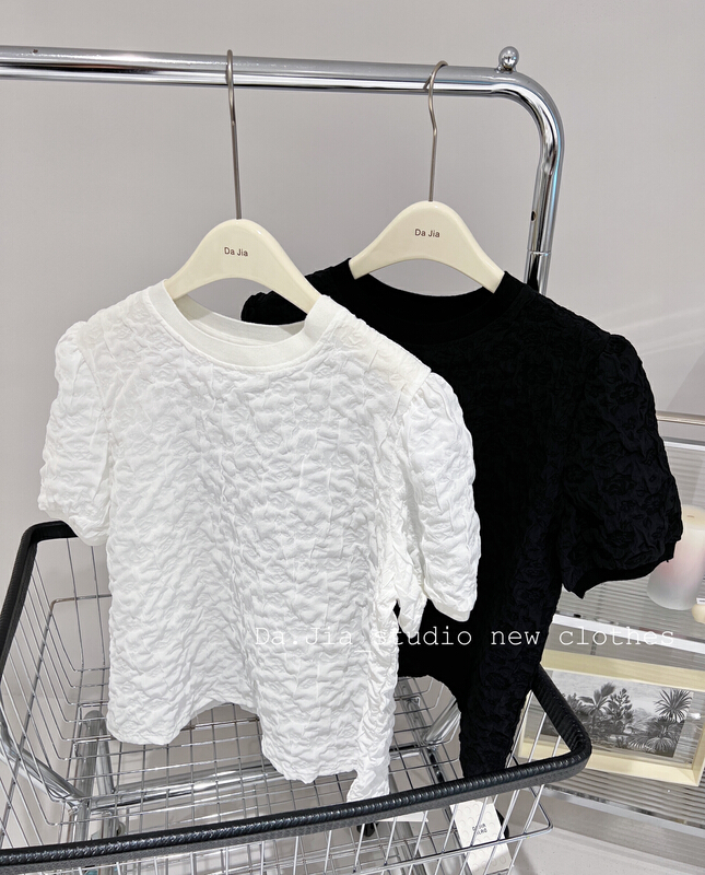 New in early summer! [Dajia] Korean loose jacquard pleated blouse 22325# CLS