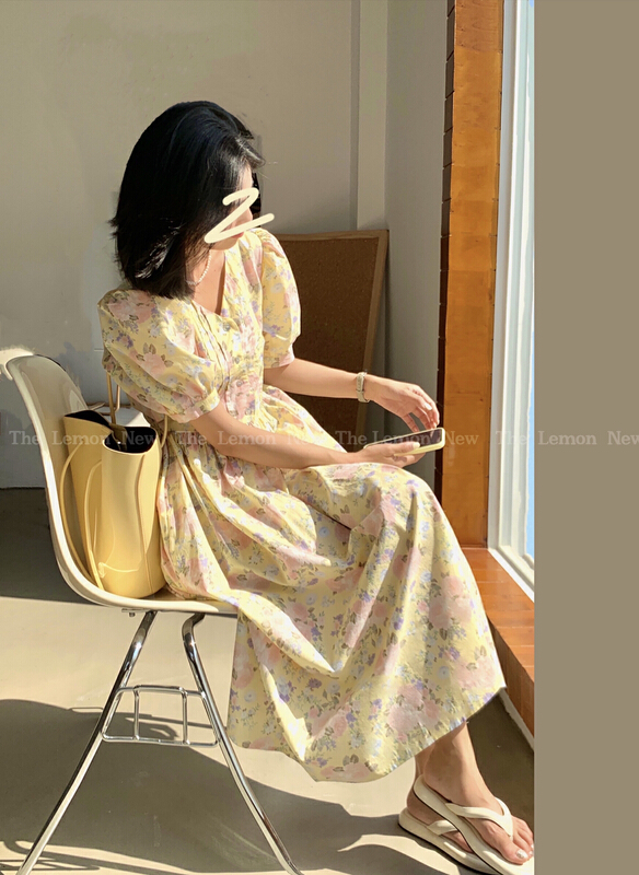 初夏上新!【檸檬綠茶】淑女氣質小花連衣裙  2160#  HJY