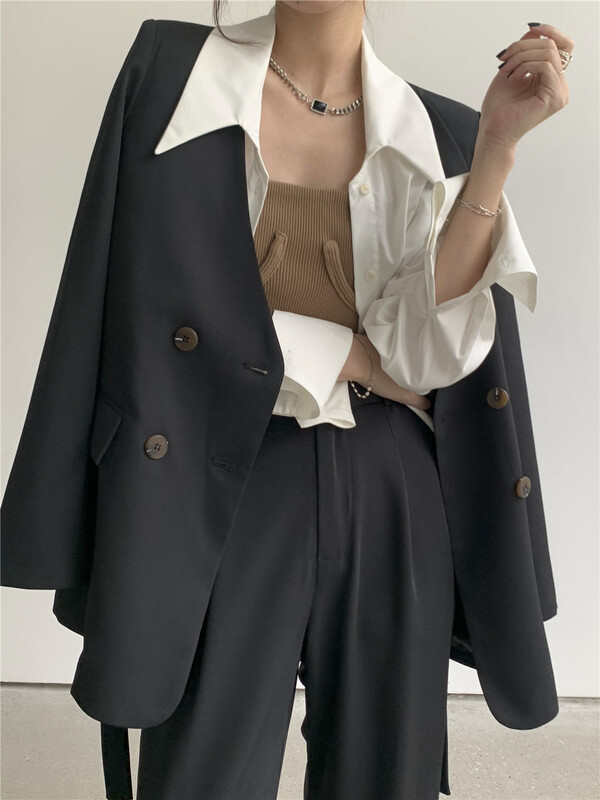 [context sense] V-neck double breasted casual suit (with belt) tts867-1# CLS