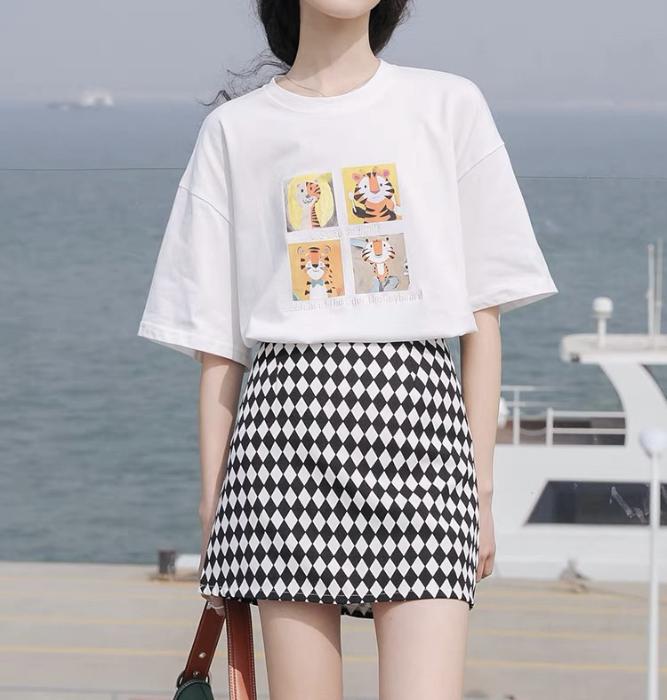 New year in early spring! [ange run] chessboard pattern high waist, slim, hip wrapped A-line skirt 2066# ZSY