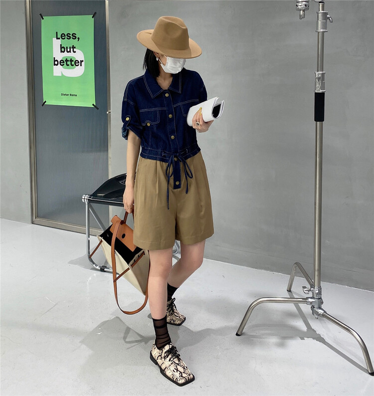 goods in stock! New in early summer! [Lily] Korean splicing overalls cowboy Jumpsuit 7993# XJ