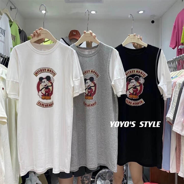 [yoyo's] Korean loose medium length Mickey short sleeve T-shirt 8535# XYY