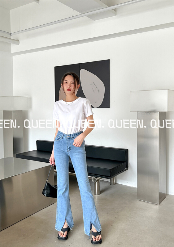 New year in early spring! [queen1] high waist micro horn slit jeans 561# XYJ