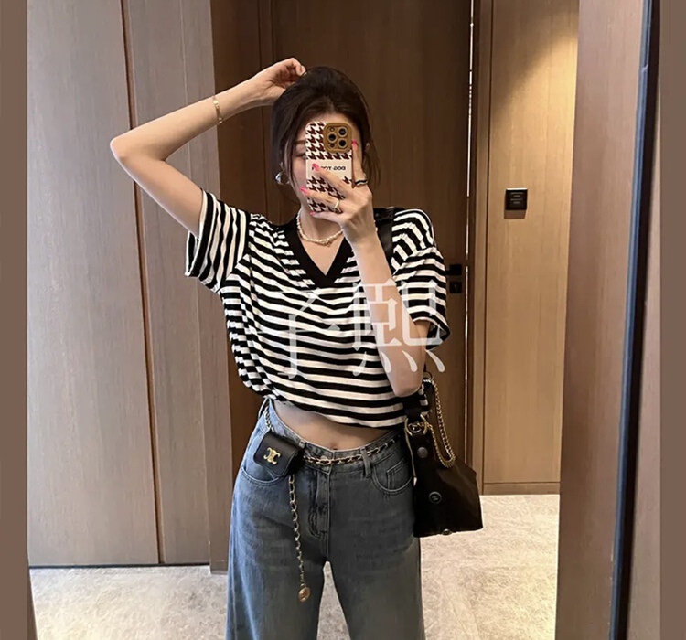 [1to3] stripe fashion versatile short sleeve T-shirt 126# L