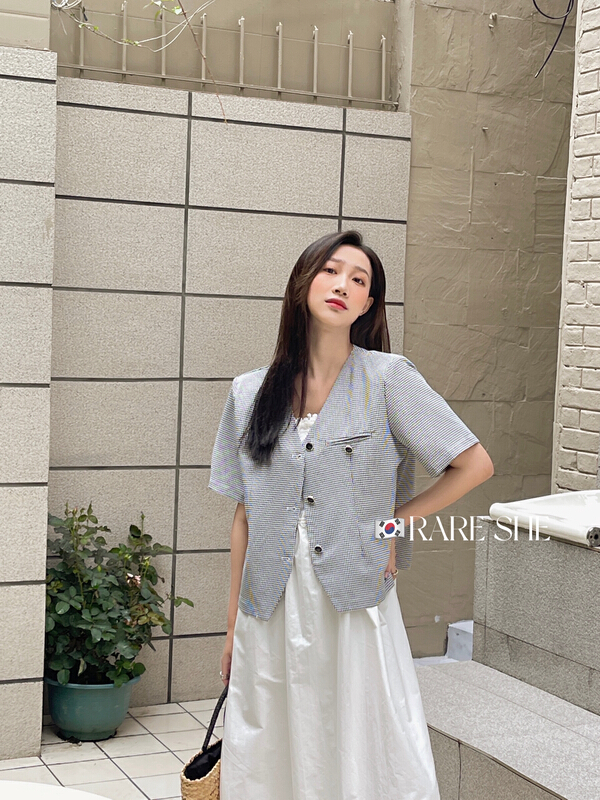 New in early summer! [rare she] V-neck single breasted short sleeve jacket 5232# LSW