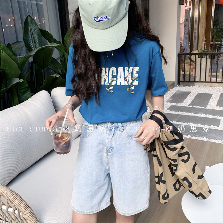 goods in stock! [naisijia] personalized letter loose Casual Short Sleeve T-shirt 1672# ZSY