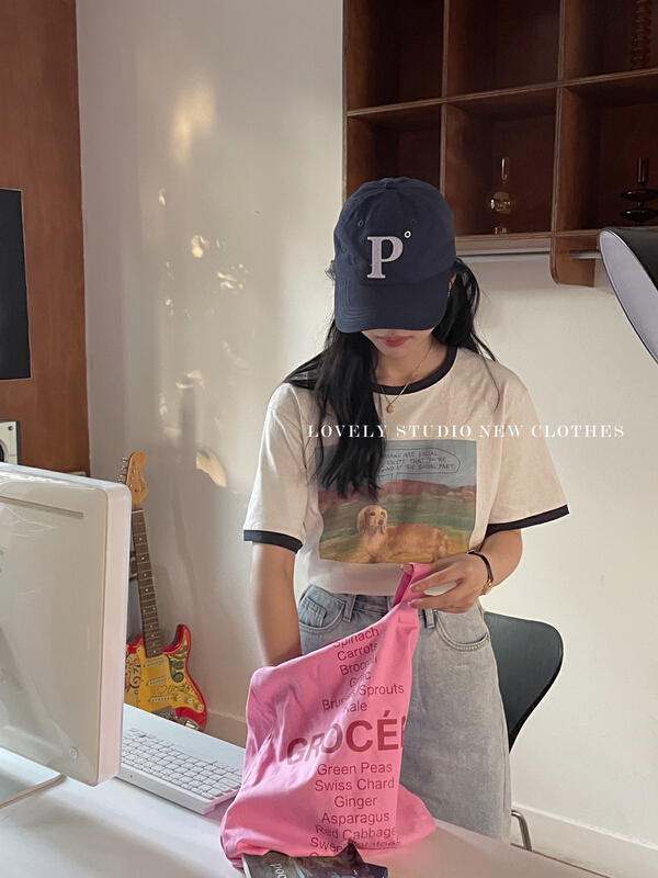 [love] crew neck versatile print short sleeve T-shirt z1116# HBx